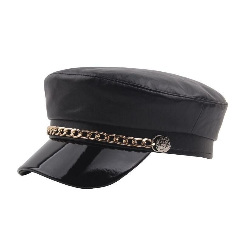 Topi Wanita Korea Kulit Hiasan Rantai Kekinian