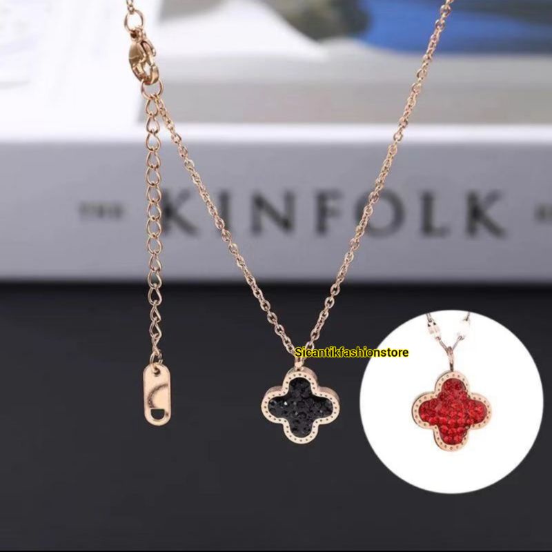 Kalung Titanium Wanita Korea Terlaris Anti Karat Selamanya Kalung Wanita Liontin Lvv/bunga Semanggi Kalung Titanium Gold Anti Karat Kata Maca
