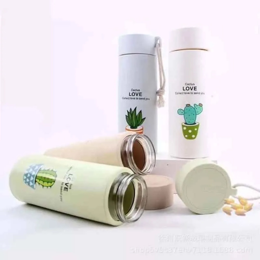 FM - Botol Thermos Kaca 400 ml anti panas - Motif Kaktus Warna