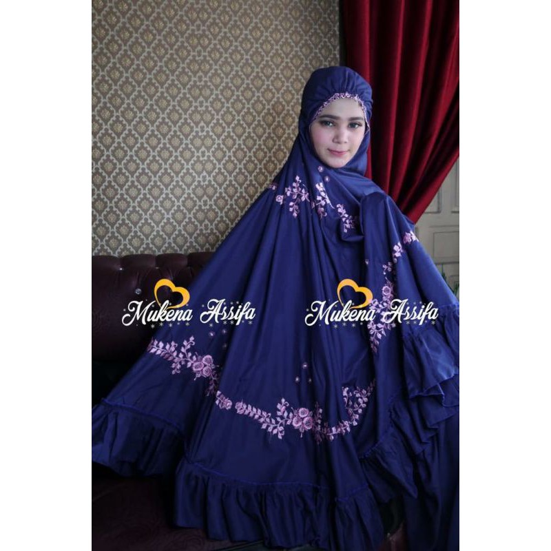 Mukena bordir padang rimpel standar biru dongker 04