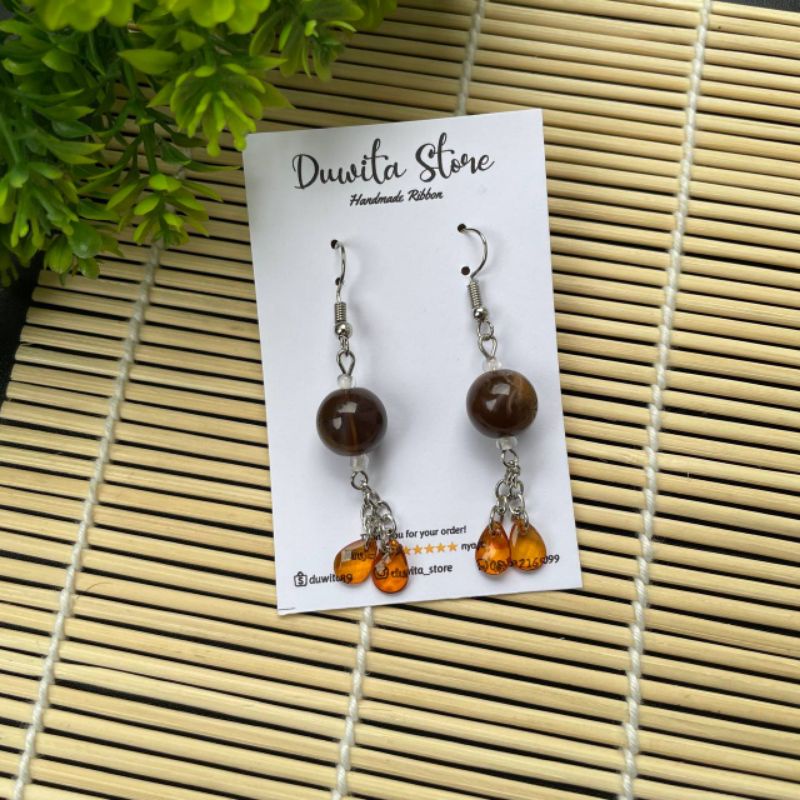 HANDMADE ANTING DEWASA KAITAN SILVER MOTIF MUTIARA MARMER BESAR