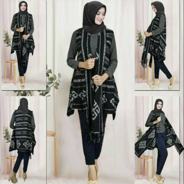 Cardigan tenun motif toraja hitam + free masker