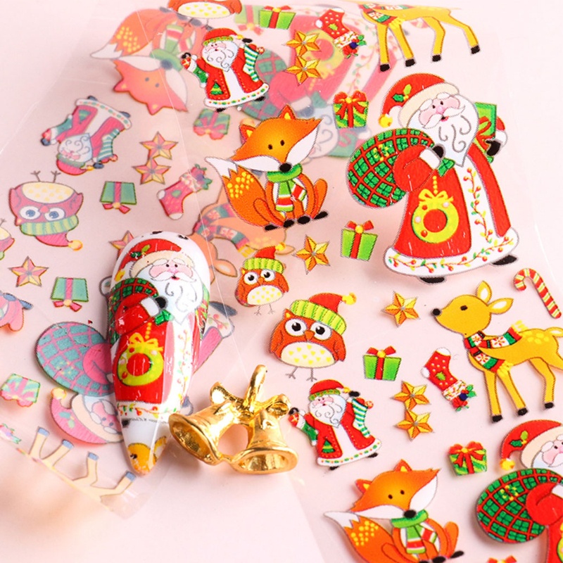 Stiker Kuku Transfer Foil Desain Santa Snowman Untuk Nail Art