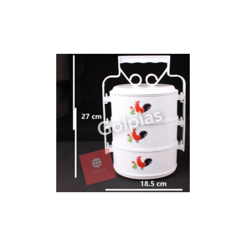 rantang plastik motif ayam susun 3 warna putih
