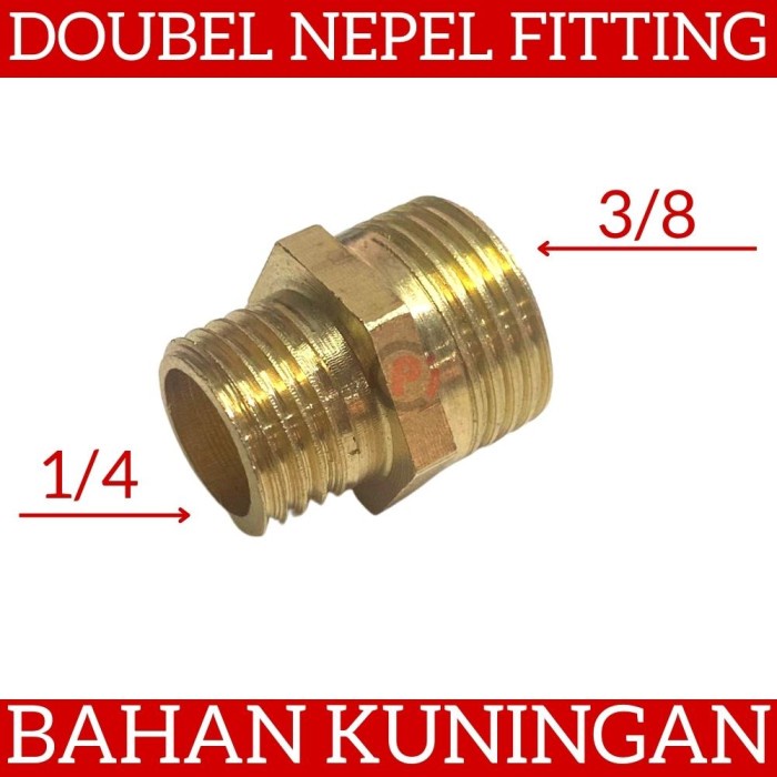 Doubel Nepel 3/8 x 1/4 DRAT LUAR Kuningan Fitting Double Nipple