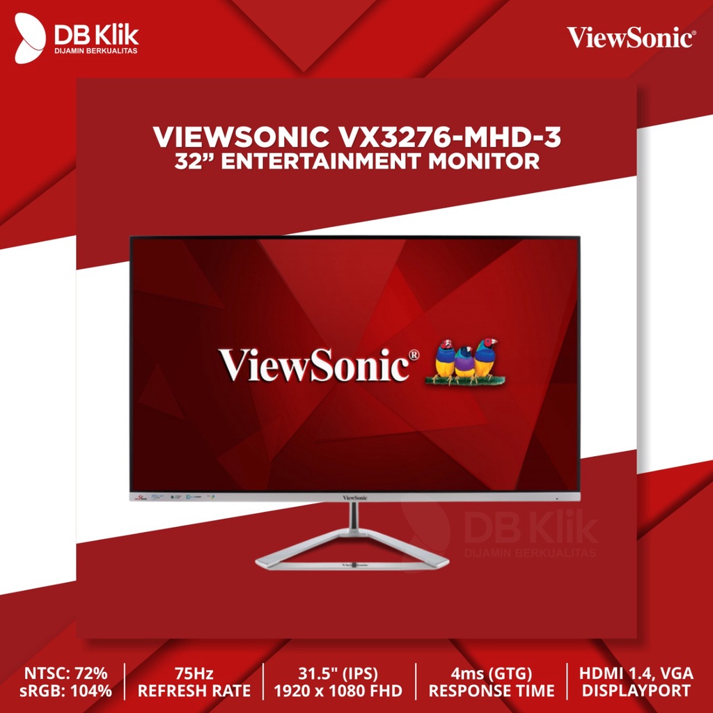 LED Monitor VIEWSONIC VX3276-MHD-3 31.5&quot; 75Hz Full HD HDMI VGA DP