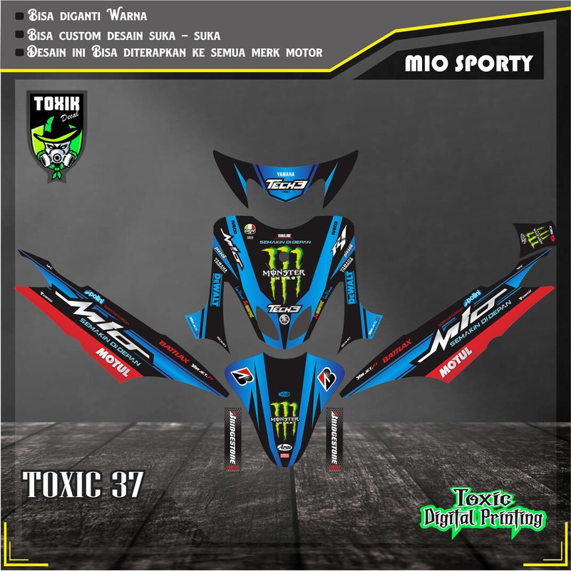 Sticker Decal YAMAHA MIO SPORTY MONSTER BIRU HITAM