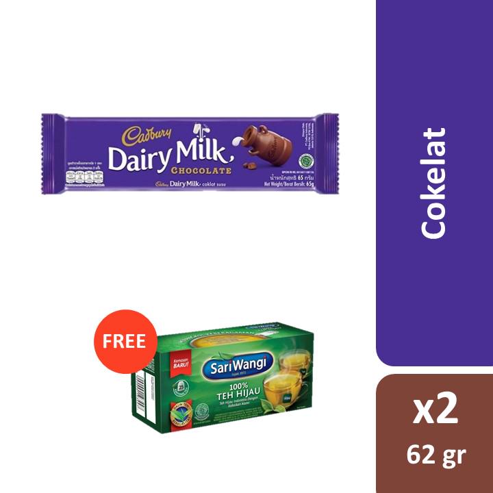 

Cadbury Dairy Milk Cokelat 2x62 gr Free Sariwangi Teh Hijau Celup