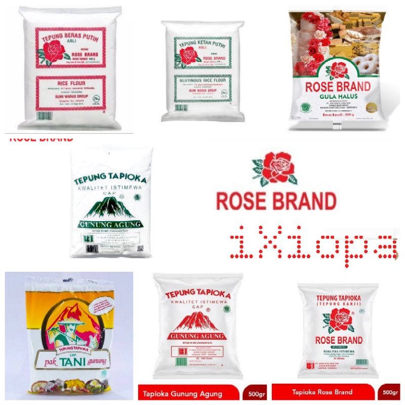 

Tepung Rose Brand Ketan / Beras / Tapioka / Kanji / Gula Halus Tani Gunung Agung 500gr 500 Gram Tapioca Gr