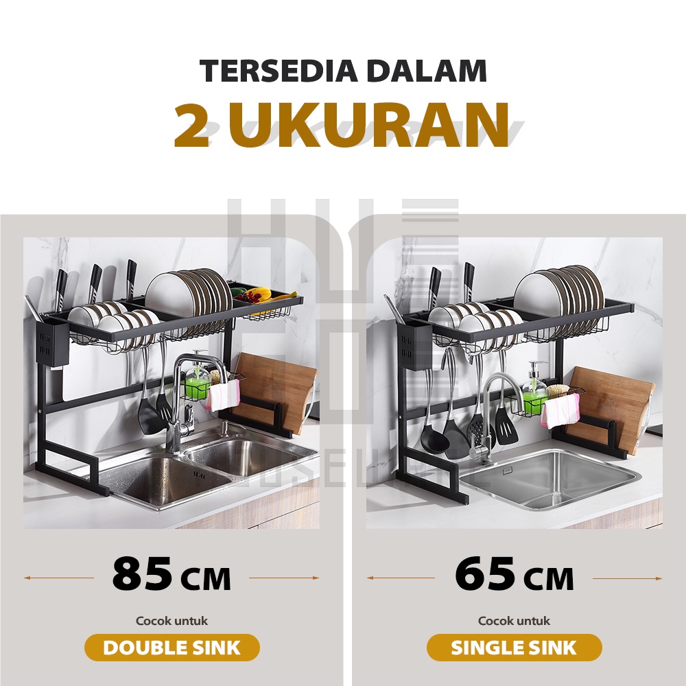 HUGO Rak Wastafel Stainless Hitam Rak Dapur Piring Rak Pengering Piring Dish Dryer