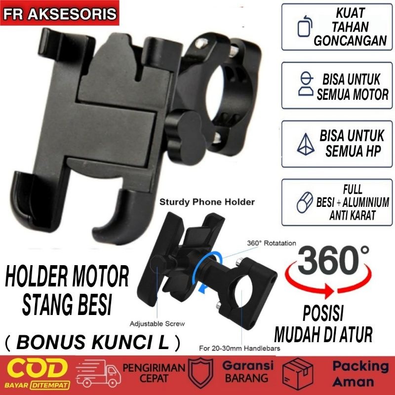 Holder Motor Stang Model HM-22/ Bahan Besi Berkualitas Holder Universel/ Dudukan Handphone HM 22 / Holder HP Motor Stang Bahan Besi Full Metal Aluminium Universal HM-22 / HM 22