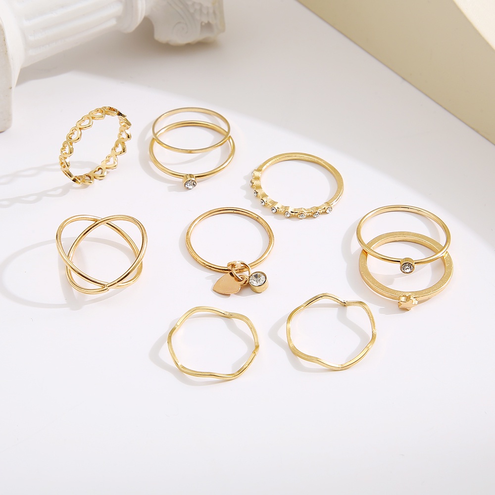 12pcs / Set Cincin Emas Gaya Retro Untuk Wanita