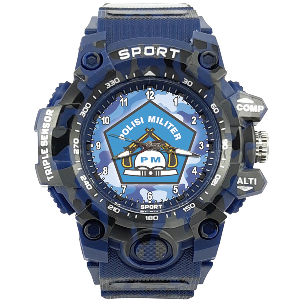 {Istimewa} Jam Tangan LOGO POLISI MILITER - PM 3 Biru Army Water Resistant