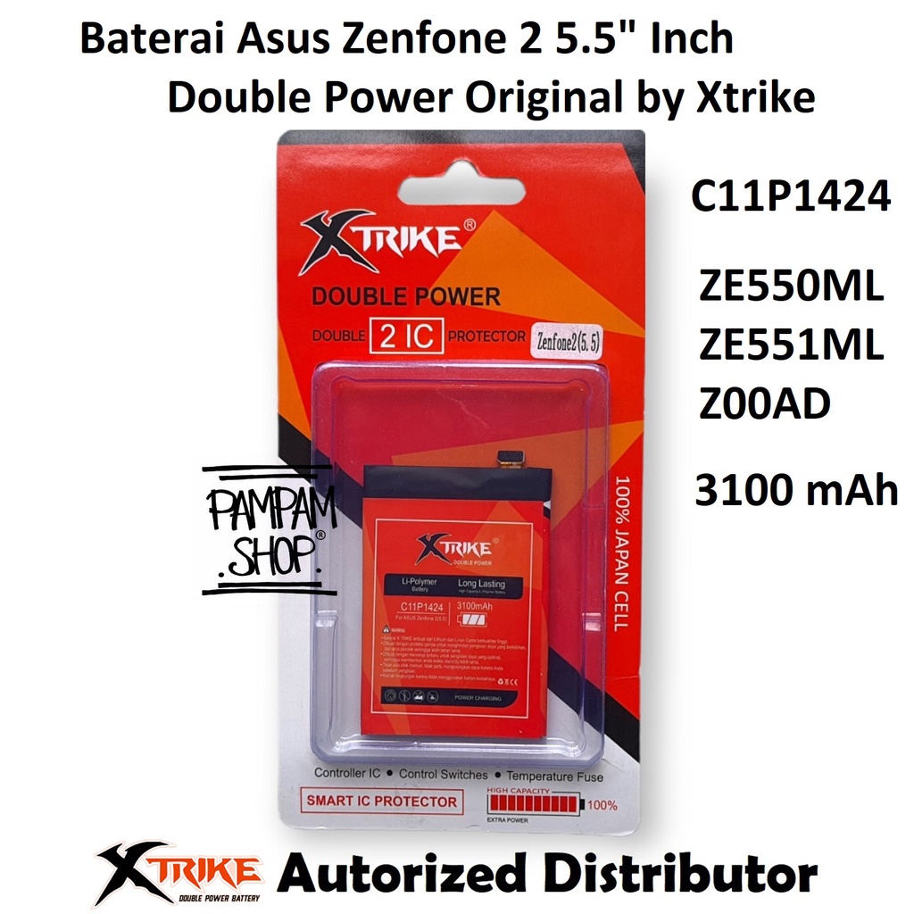 Baterai XTRIKE Double Power Asus Zenfone 2 5.5&quot; Inch ZE550ML ZE551ML C11P1424 Z00AD Batre Batrai Ori