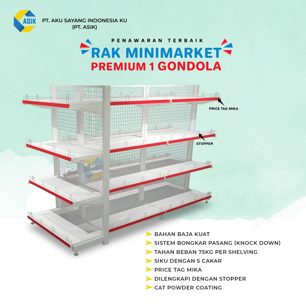 Gondola Set / Rak Minimarket Set (1 sisi utama (end) + 2 sisi utama + 2 sisi sambung)