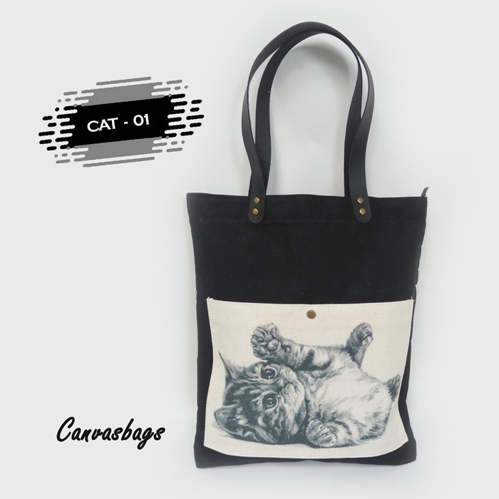 Tote Bag Canvas Totebag Tas Wanita Dewani Motif Kucing Cat Murah