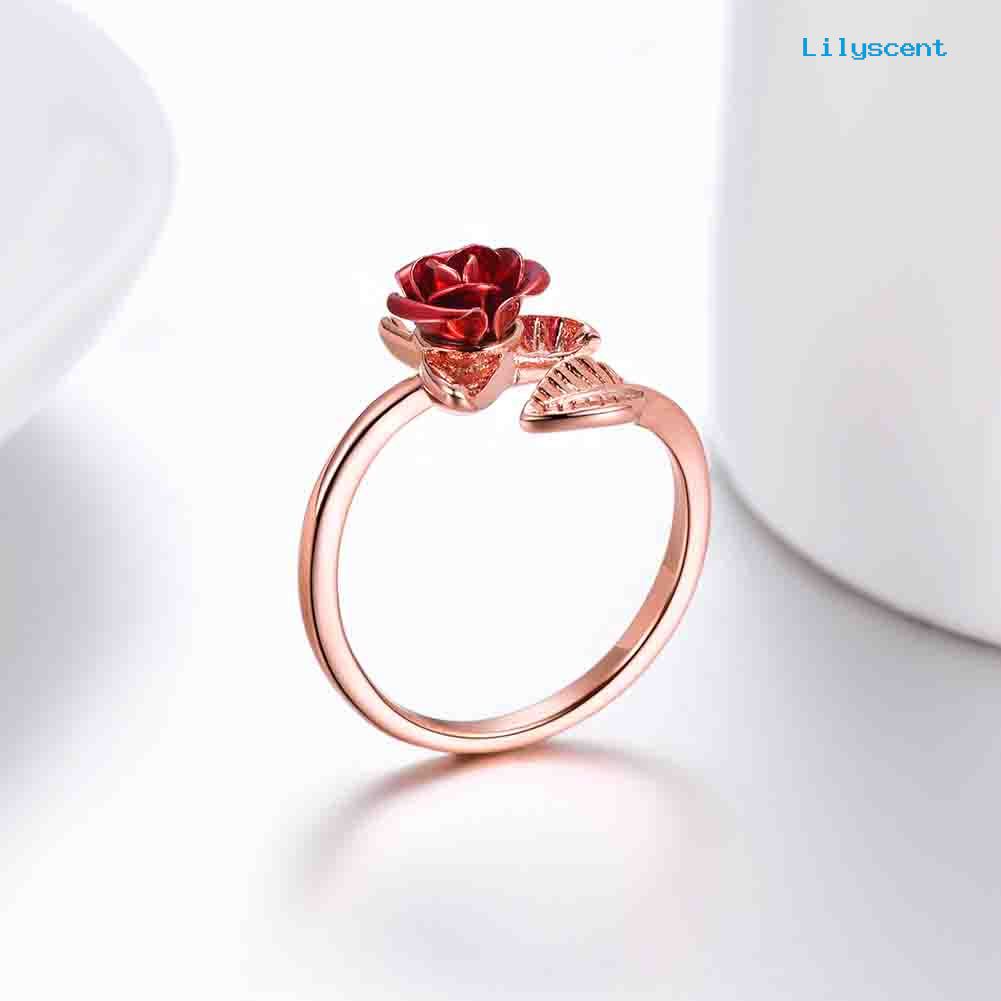 Cincin Model Terbuka Adjustable Desain Bunga Mawar Untuk Wanita