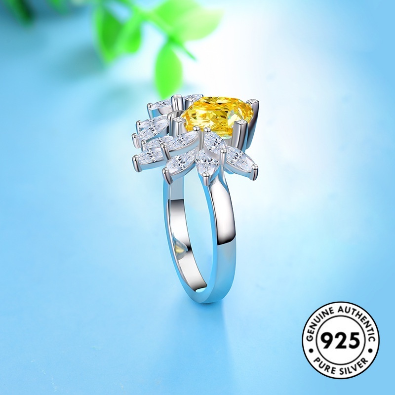 Cincin Model Terbuka Bahan S925 Silver Aksen Berlian Warna Kuning