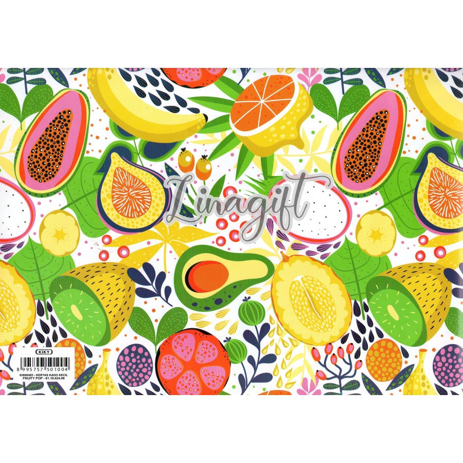 ( 5 Lembar ) FRUITY POP KIKY - KERTAS KADO  BUAH BUAH - GIFT WRAPPING PAPER PINEAPPLE / APPLE / FRUIT / TROPICAL