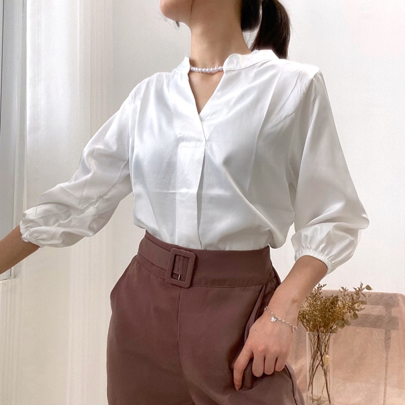 [Satin] FERO Blouse Satin Wanita / V-Neck Blus Kerah Kerja Wanita Formal 0394