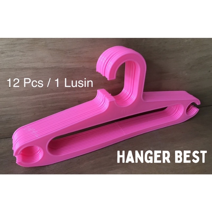 Hanger Plastik 17 Inch Pink | Gantungan Baju Plastik Elastis 1 Lusin