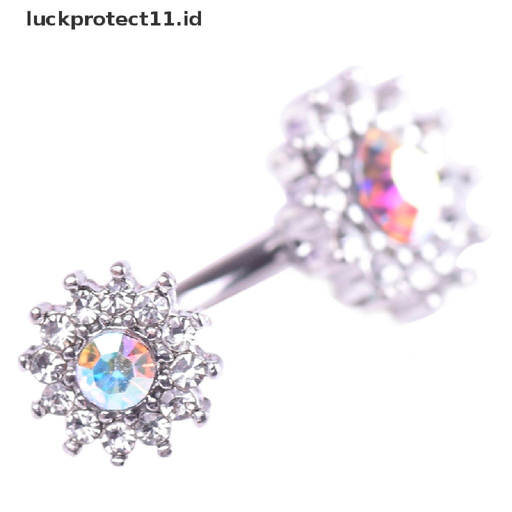 &lt; Luckprotect11. &lt; LuckproteksiCincin Tindik Pusar Bentuk Bunga Kristal Untuk Wanita