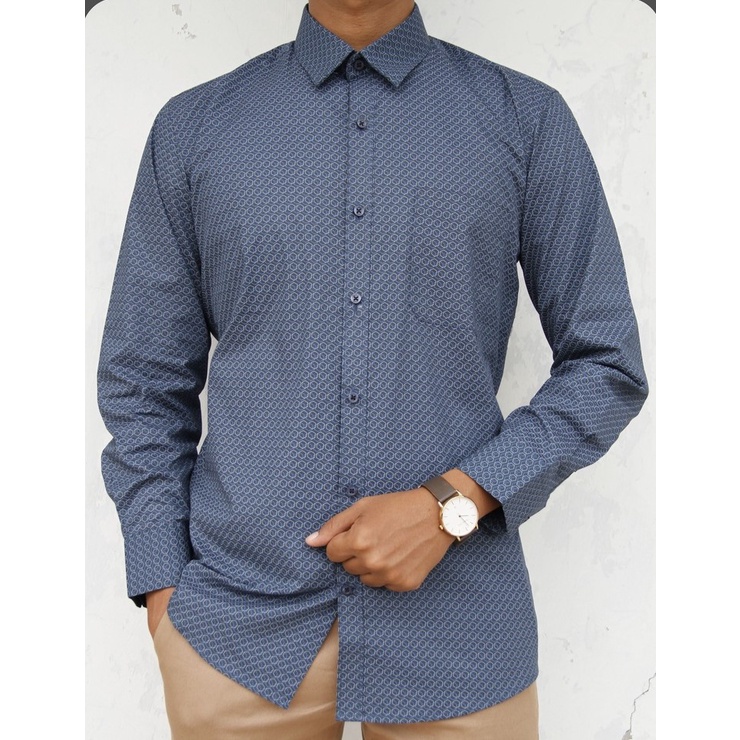 Kemeja Kerja  Formal STANLEY ADAMS Reguler Fit Biru Motif 07 | Hem Ukuran Big Jumbo Size S M L XL XXL XXXL 2XL 3XL 14.5 15 15.5 16 16.5 17