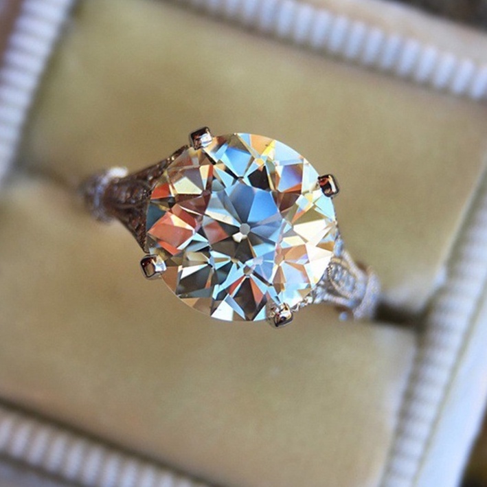Cincin berlian bulat perak 925 wanita gaya baru