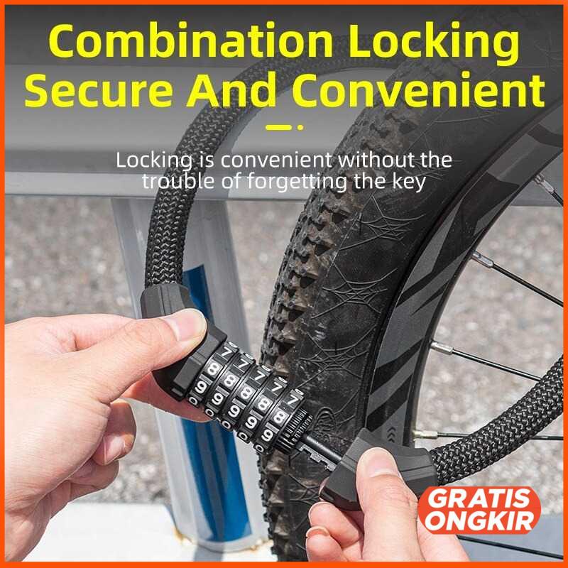 Rockbros Gembok Sepeda Bicycle Lock Kode Angka 5 Digit 32420001001