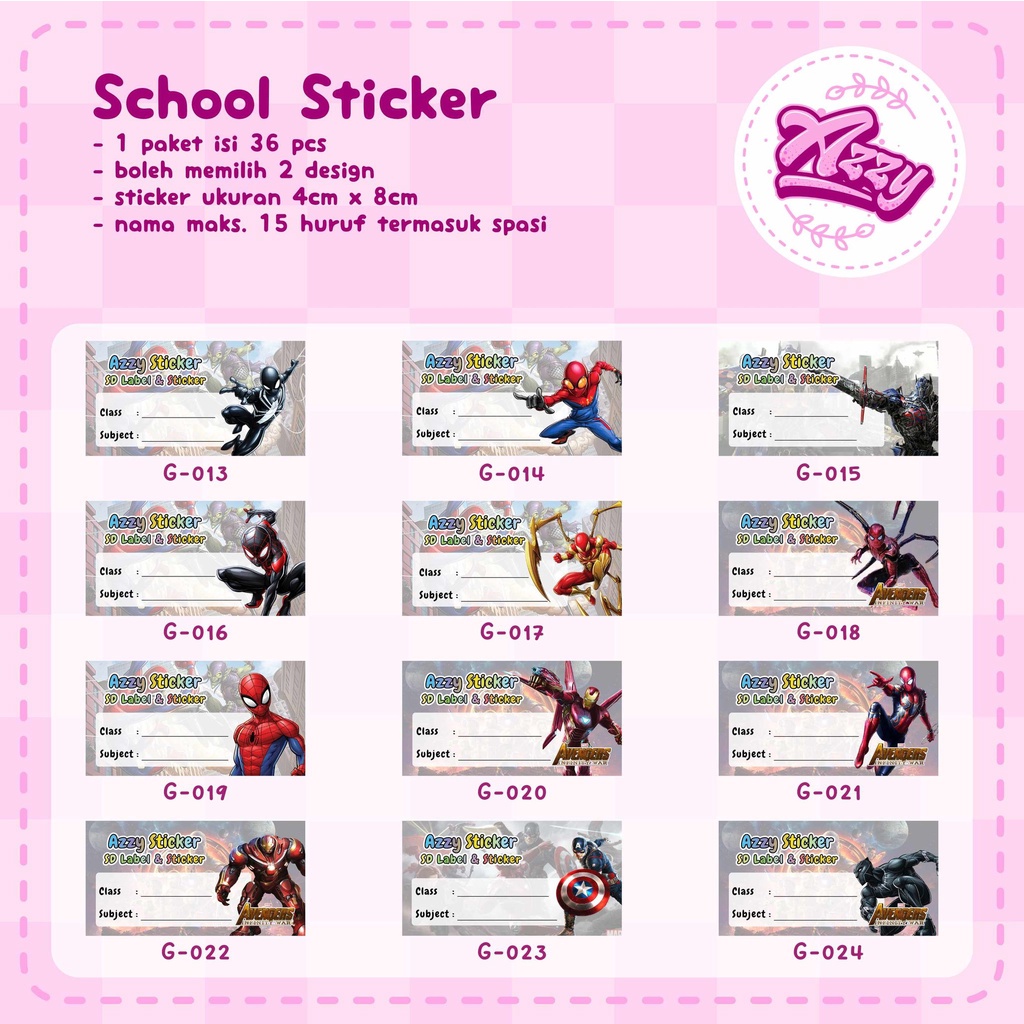 Jual Label Sticker Nama Anak Sekolah Laki-laki Tema Superhero Marvel