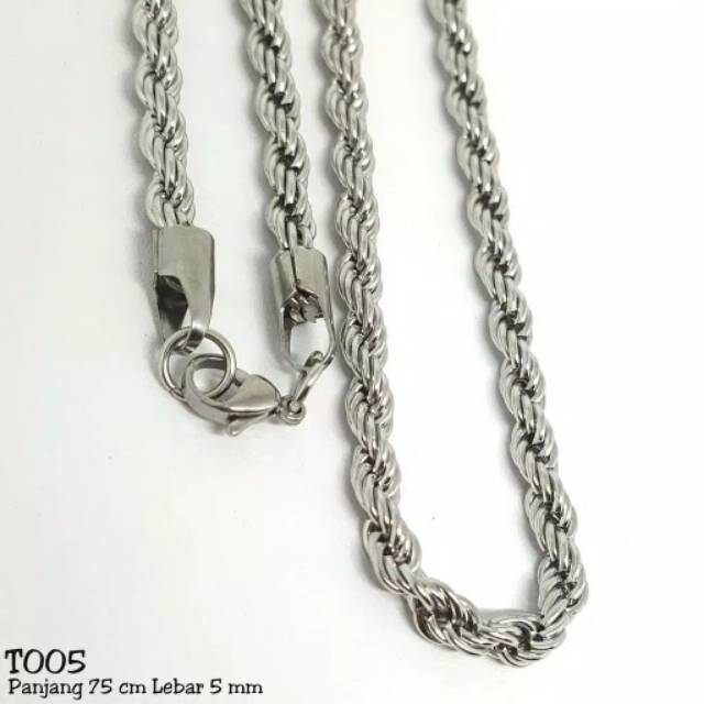 Fourfashion Kalung Tambang Titanium Stainless Steel Silver Aksesoris Perhiasan Anti Karat - T005