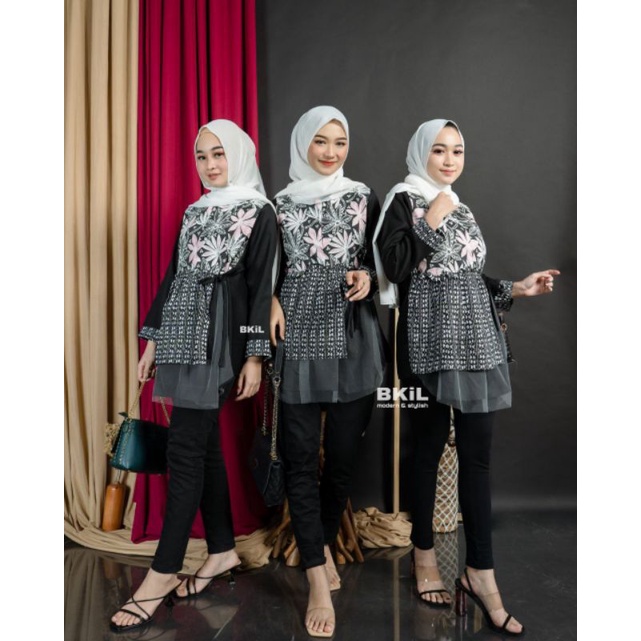 Atasan Batik Kerja Wanita Hijab Blouse Batik Wanita Modern Kombinasi