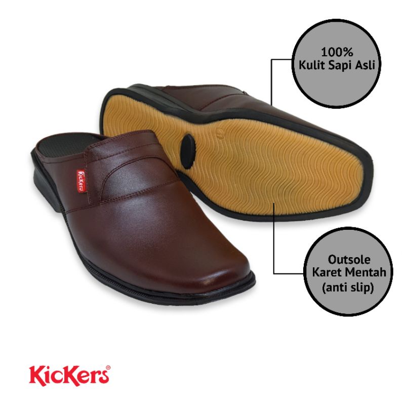 100% KULIT SAPI ASLI Sepatu Pantofel Slop Kickers Bustong Sepatu Sandal Selop Formal Santai Pria