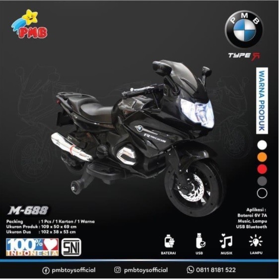 Khusus Ekspedisi Motor Aki Mainan Anak Remote Control PMB TOYS M688 TYPE R 6 Volt 7AH Garansi Original SNI COD-3