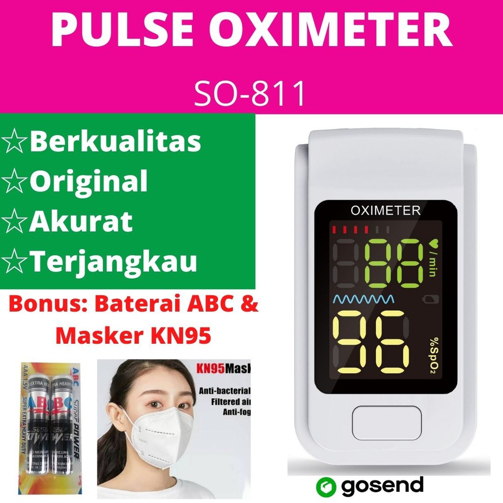 Free Baterai ABC & Masker KN95 - Fingertip Pulse Oximeter SO811 Original Alat Ukur Saturasi Oksigen