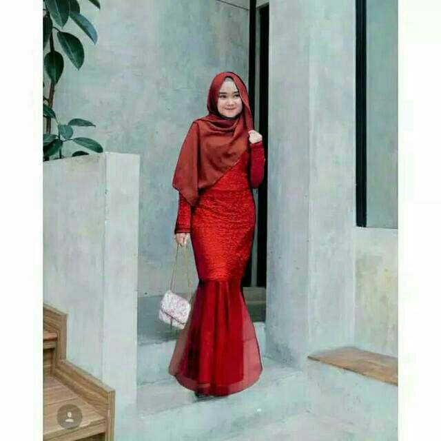 Dress Mermaid Brokat Maxi Duyung Fatimah Gamis Brukat Baju Kondangan Gaun Pesta Muslim