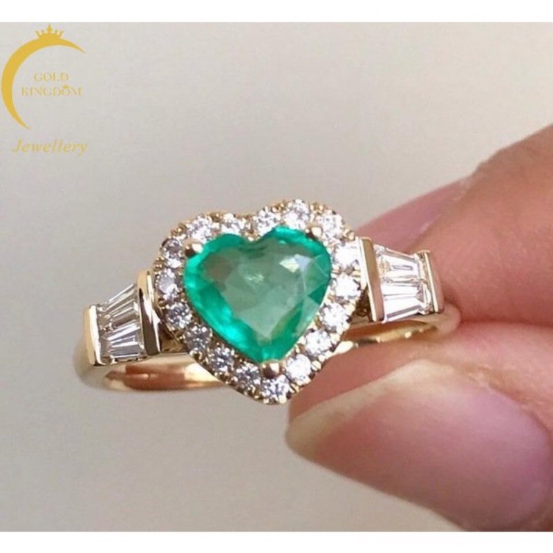 Cincin Lapis Emas Emas Asli Kadar 375Desain Hati Emerald Untuk Wanita