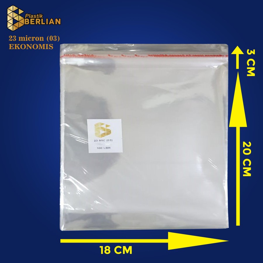 

18 x 20 cm Plastik OPP EKONOMIS 23micron (100 lbr) (lem/seal)
