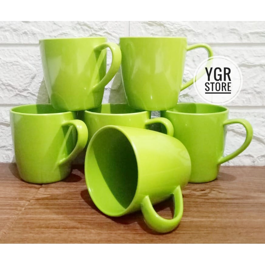 PROMO 6PCS CANGKIR DONYKU/ CANGKIR MELAMIN/ CANGKIR TEH, KOPI/ WARNA; HIJAU TUA/ TERMURAH