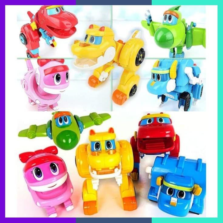 Mainan Gogo Dino Set Isi 5 Pcs Go Go Dino Berubah Robot Momo Dino