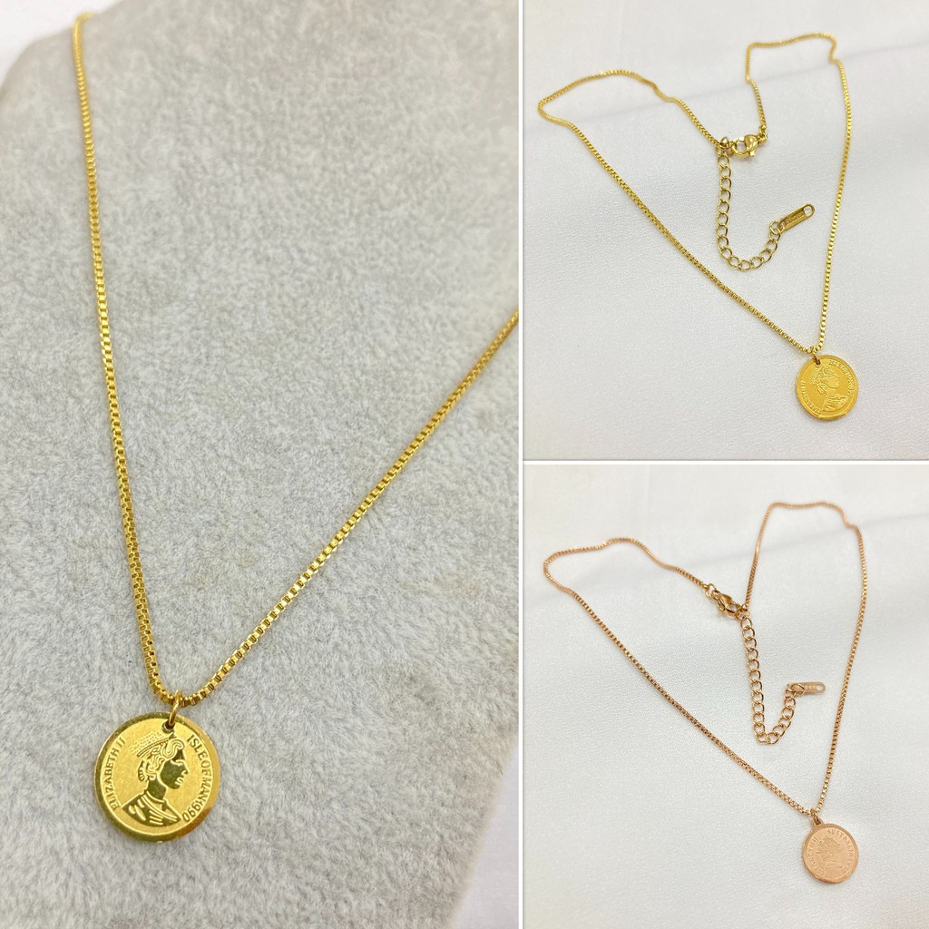 Kalung Titanium Wanita Simple Rantai Italy Koin Fashion Korean Style Aksesoris Perhiasan Cewe