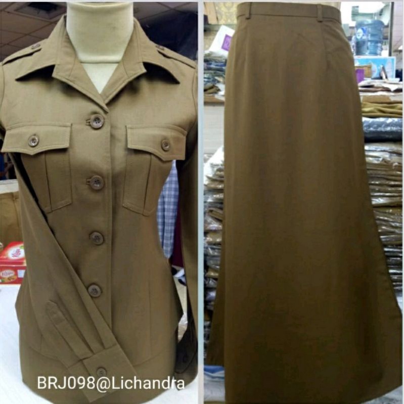 seragam pemda wanita lichandra/ seragam pns kheki tua wanita/ baju kerja kheki tua wanita terbaru/ s