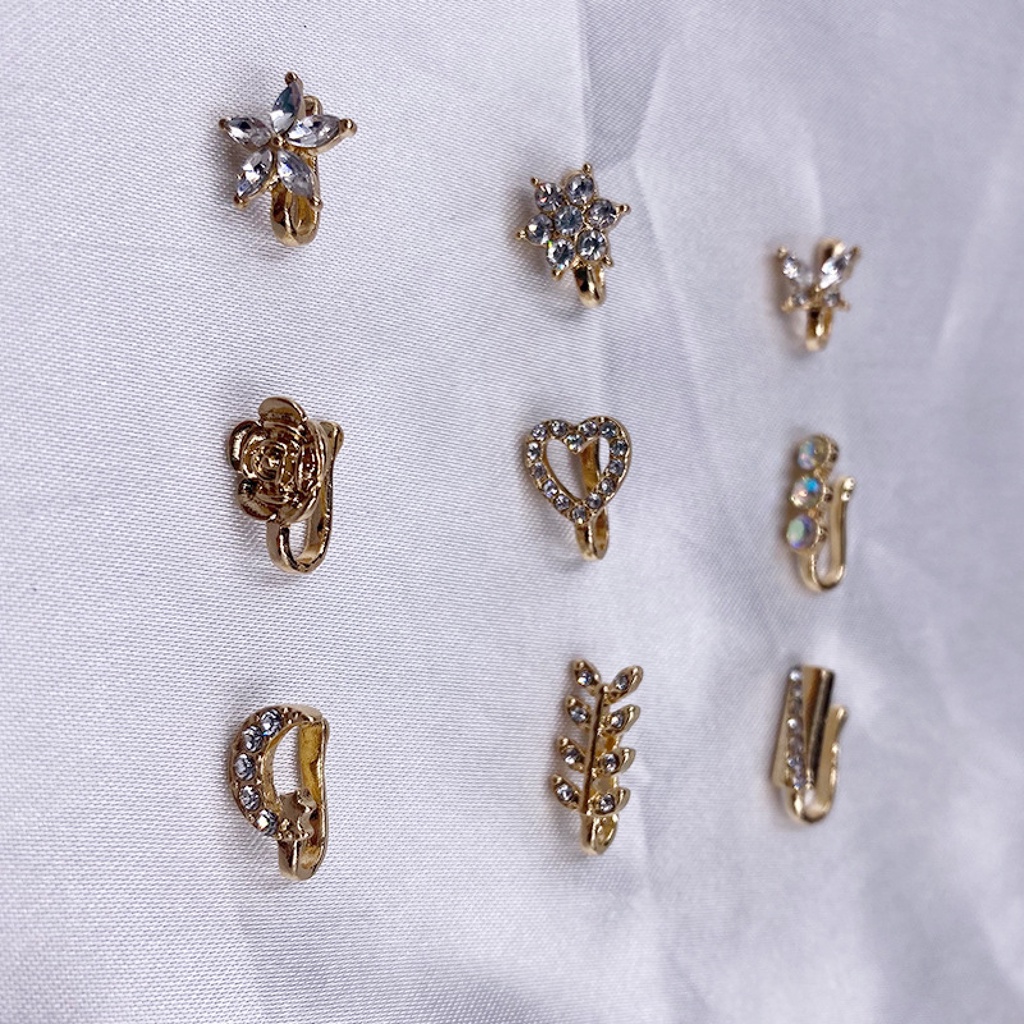 Hu Hu Hu Hu Hu Alat Bantu Pasang Kacamata♡ 9pcs Anting Stud Hidung Bentuk Bunga Bulan Aksen Berlian Imitasi Untuk Pesta