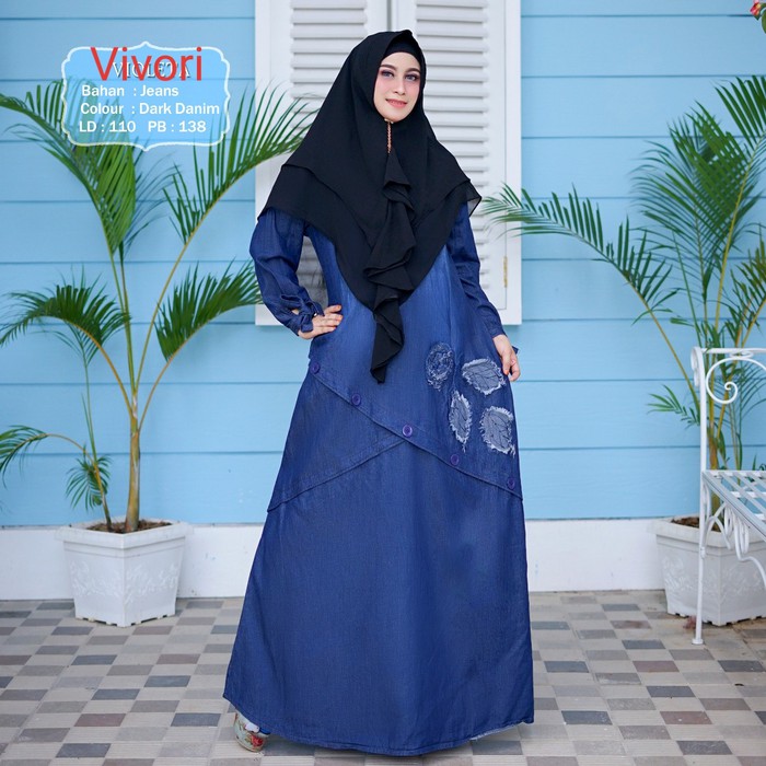 Gamis wanita jeans wash Syari Jeans Vivori Soft Denim terbaru