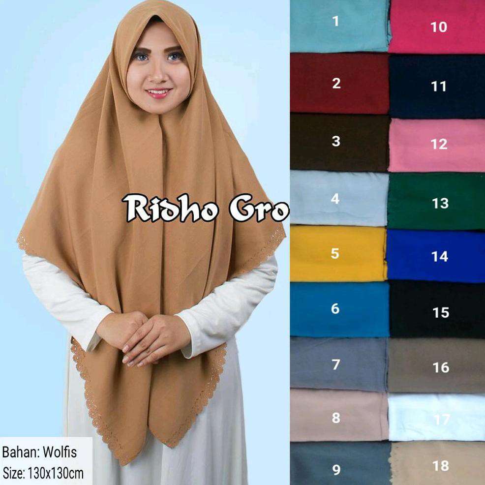 SEGI EMPAT UKURAN 130 X 130 . JILBAB SEGI4 WOLFIS. KERUDUNG  S4 WOLVIS POLOS. HIJAB CUTTING LASER