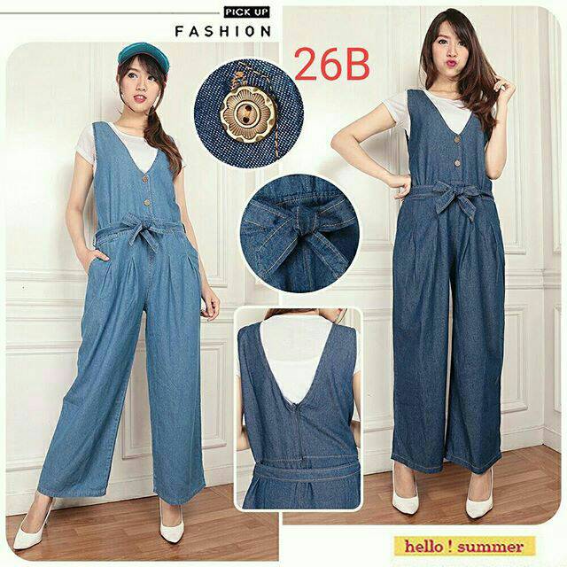 CELANA KULOT OVERALL JEANS DENIM MOTIF KANCING DEPAN