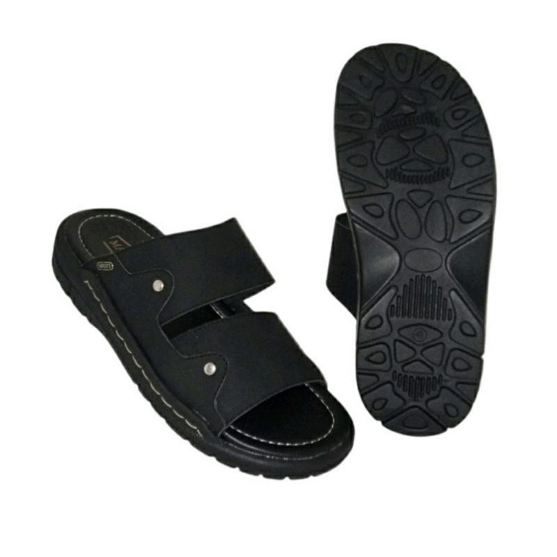 IMPOR / Sendal Slide Kulit Original Black 38-44 Sandal Kasual Bapak2 Empuk Asli Garut Brown, 43