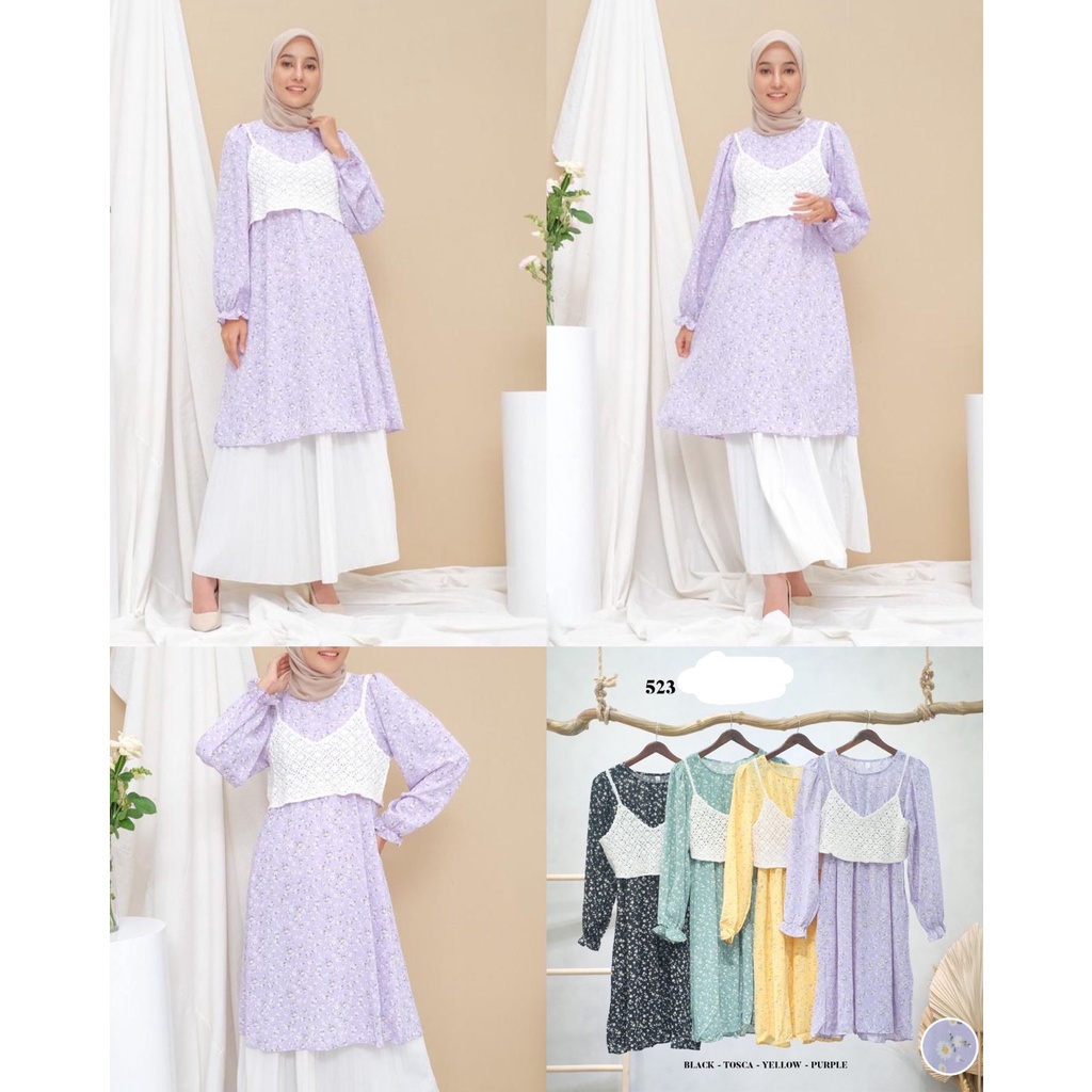 SJM TUNIK FLOWER ROMPI TANK TOP BAHAN KATUN ZR PREMIUM DIJAMIN ADEM KOREA MUSLIM KEKINIAN 523