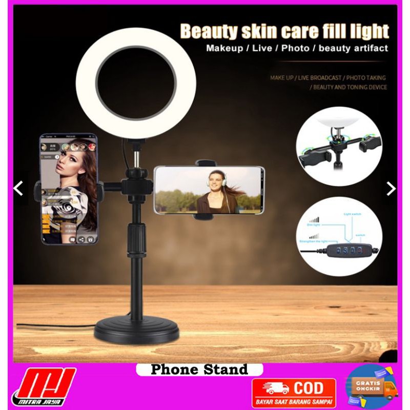 Photography Phone Stand Double Ring Light LED Camera Live Stream 12W