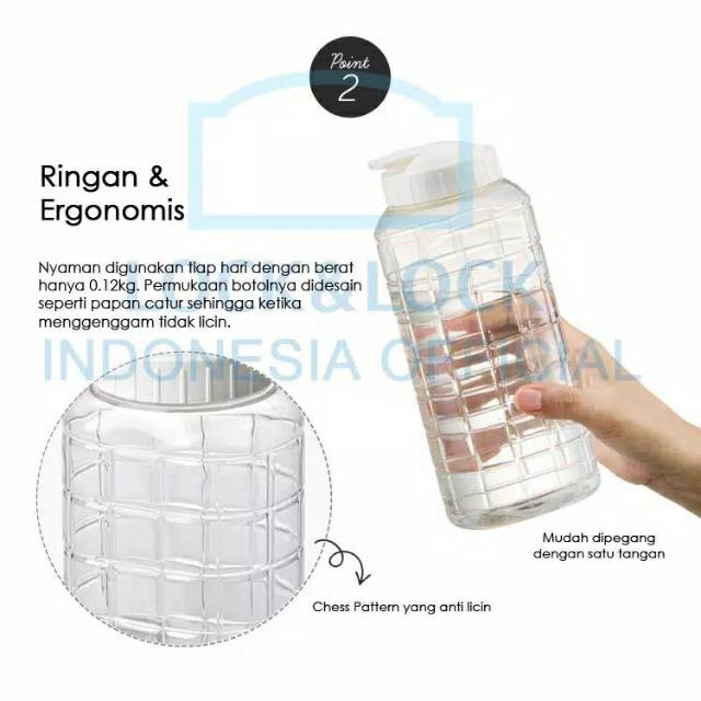 Botol Minum Lock n Lock Chess Water Bottle 1L HAP810 / 1.5L HAP812 botol Lock&amp;Lock murah